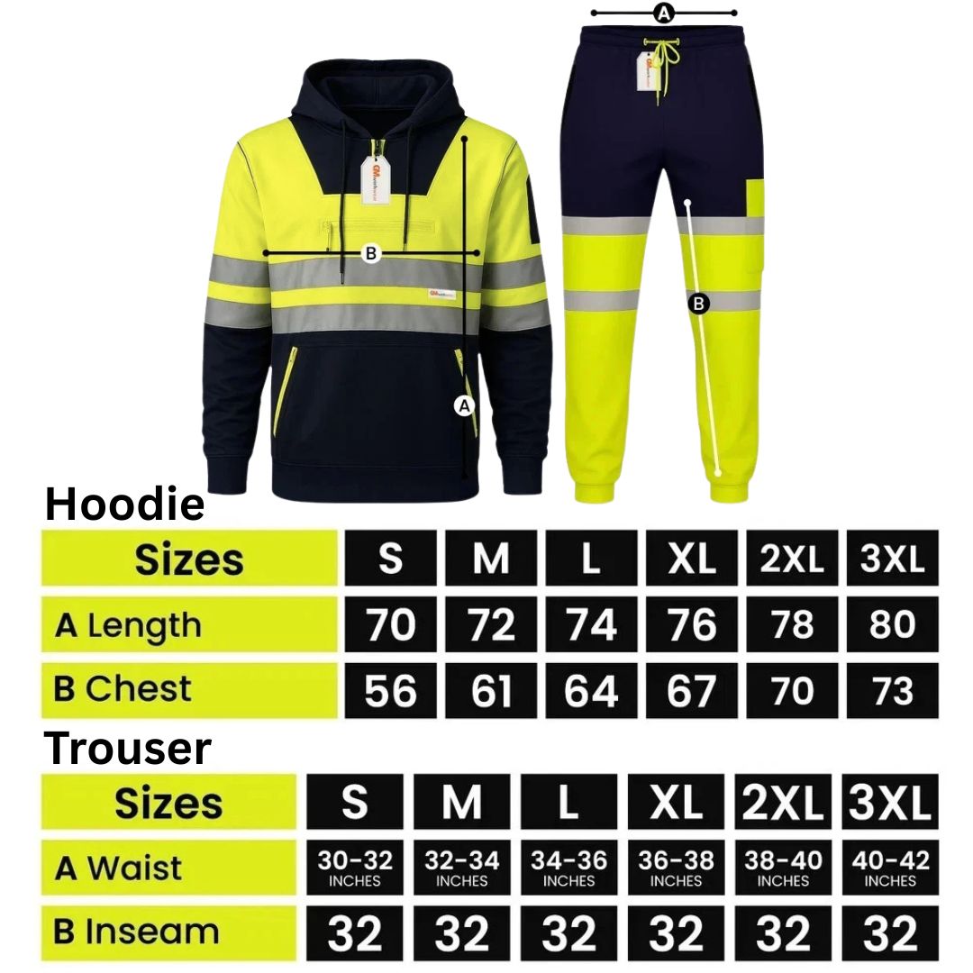 Hi Vis Reflective Two Tone Tracksuit Set – Safety Hoodie & Fleece Joggers