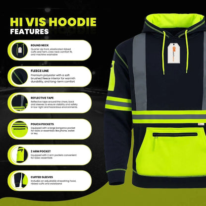 Hi Vis Reflective Safety  Pullover Hoodie