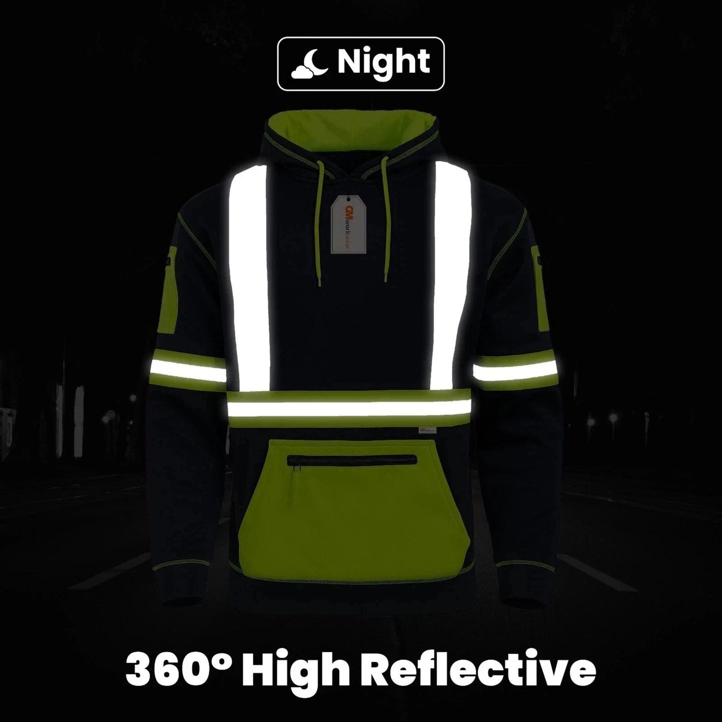 Hi Vis Reflective Safety  Pullover Hoodie