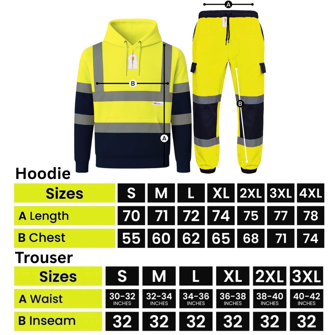Hi Vis Reflective Tracksuit Set – Pullover Safety Hoodie & Fleece Joggers