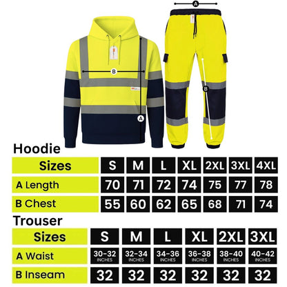 Hi Vis Reflective Tracksuit Set – Pullover Safety Hoodie & Fleece Joggers