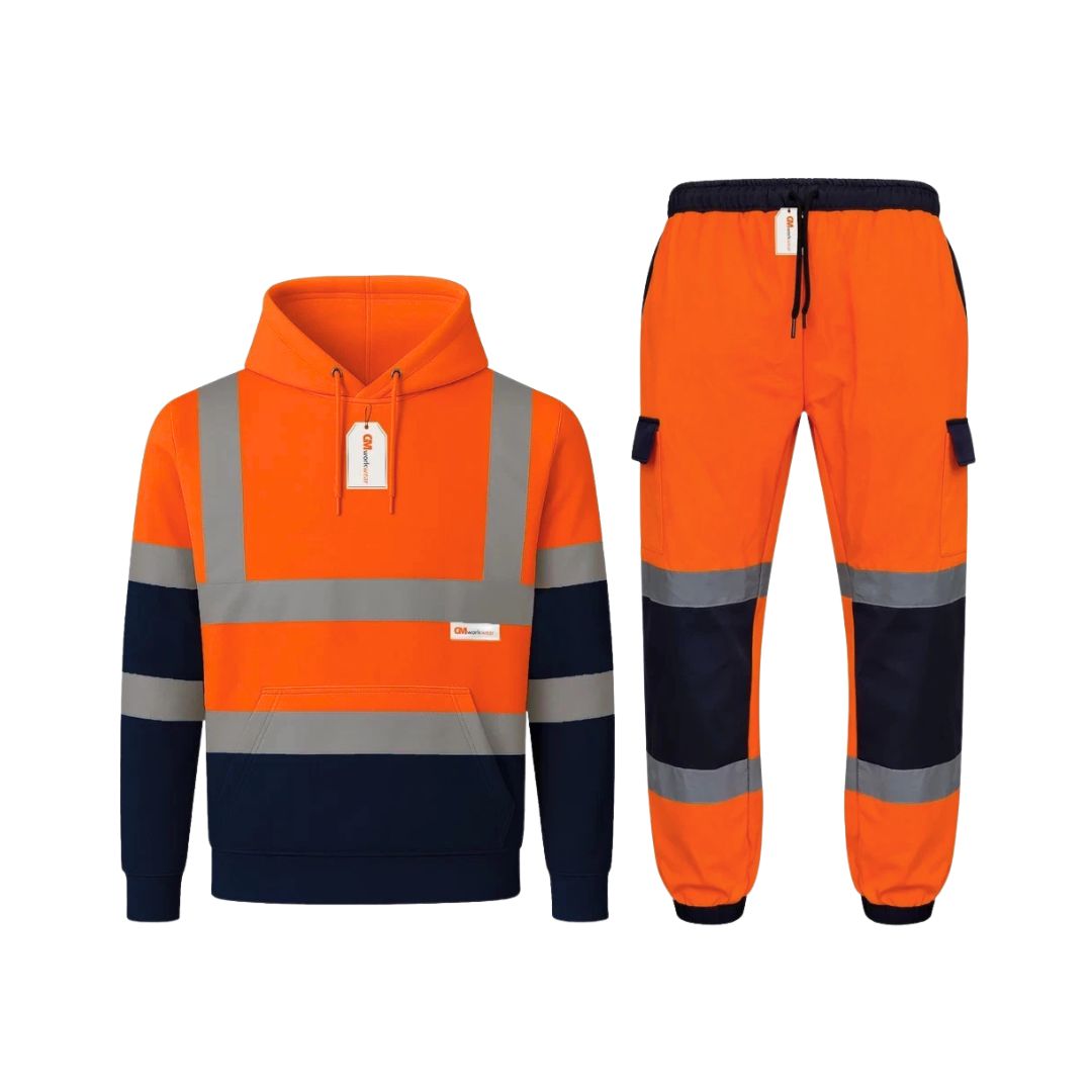 Hi Vis Reflective Tracksuit Set – Pullover Safety Hoodie & Fleece Joggers