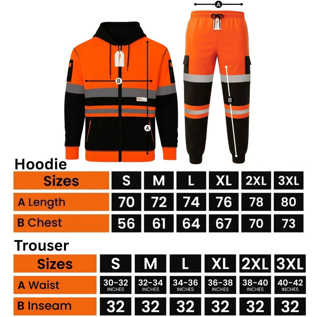 Hi Vis Reflective Two Tone Tracksuit Set – Full Zip Safety Hoodie & Fleece Joggers