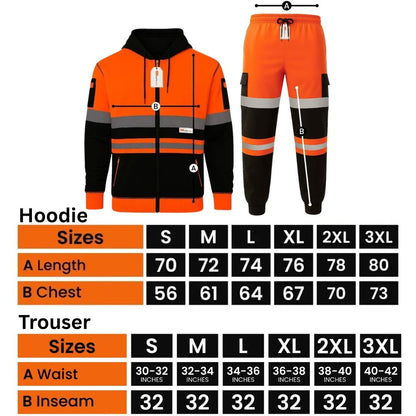 Hi Vis Reflective Two Tone Tracksuit Set – Full Zip Safety Hoodie & Fleece Joggers