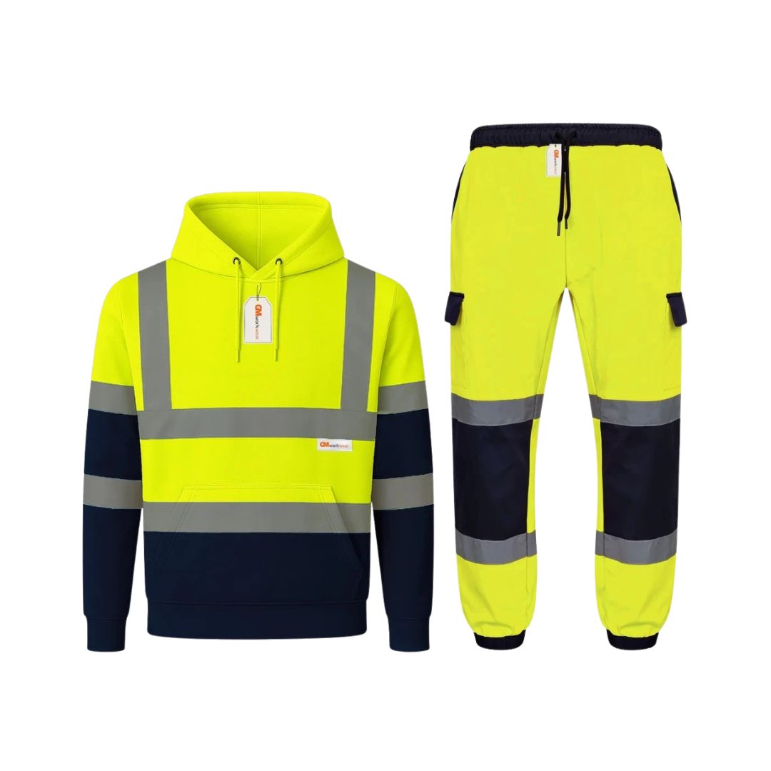 Hi Vis Reflective Tracksuit Set – Pullover Safety Hoodie & Fleece Joggers
