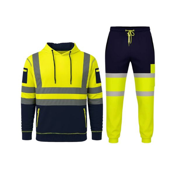 Hi Vis Reflective Two Tone Tracksuit Set – Safety Hoodie & Fleece Joggers
