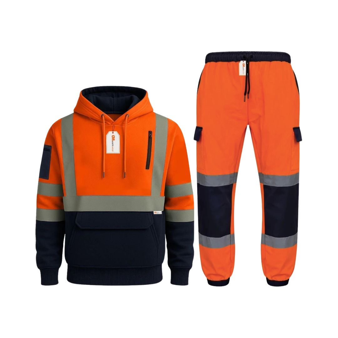 Hi Vis Reflective Two Tone Tracksuit Set – Safety Hoodie & Fleece Joggers