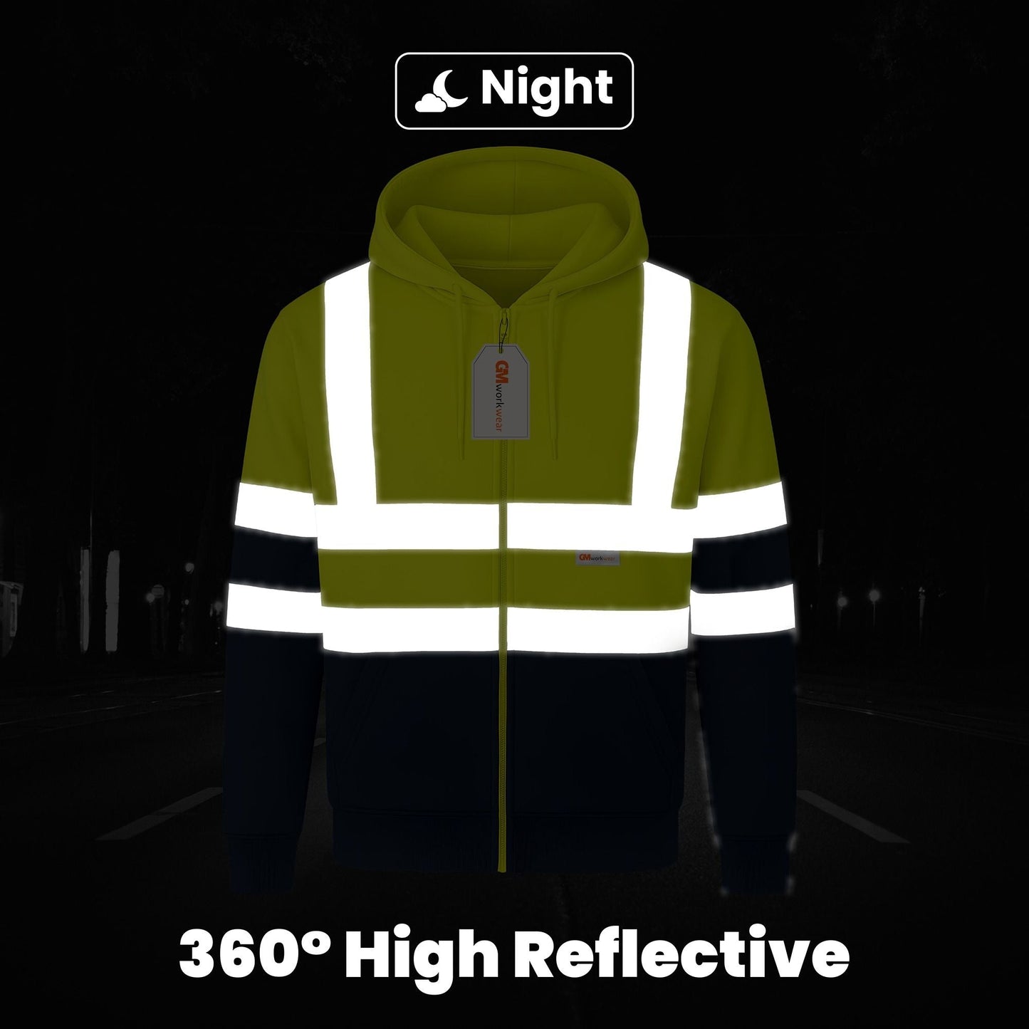 GM Workwear High Visibility Zip Hoodie
