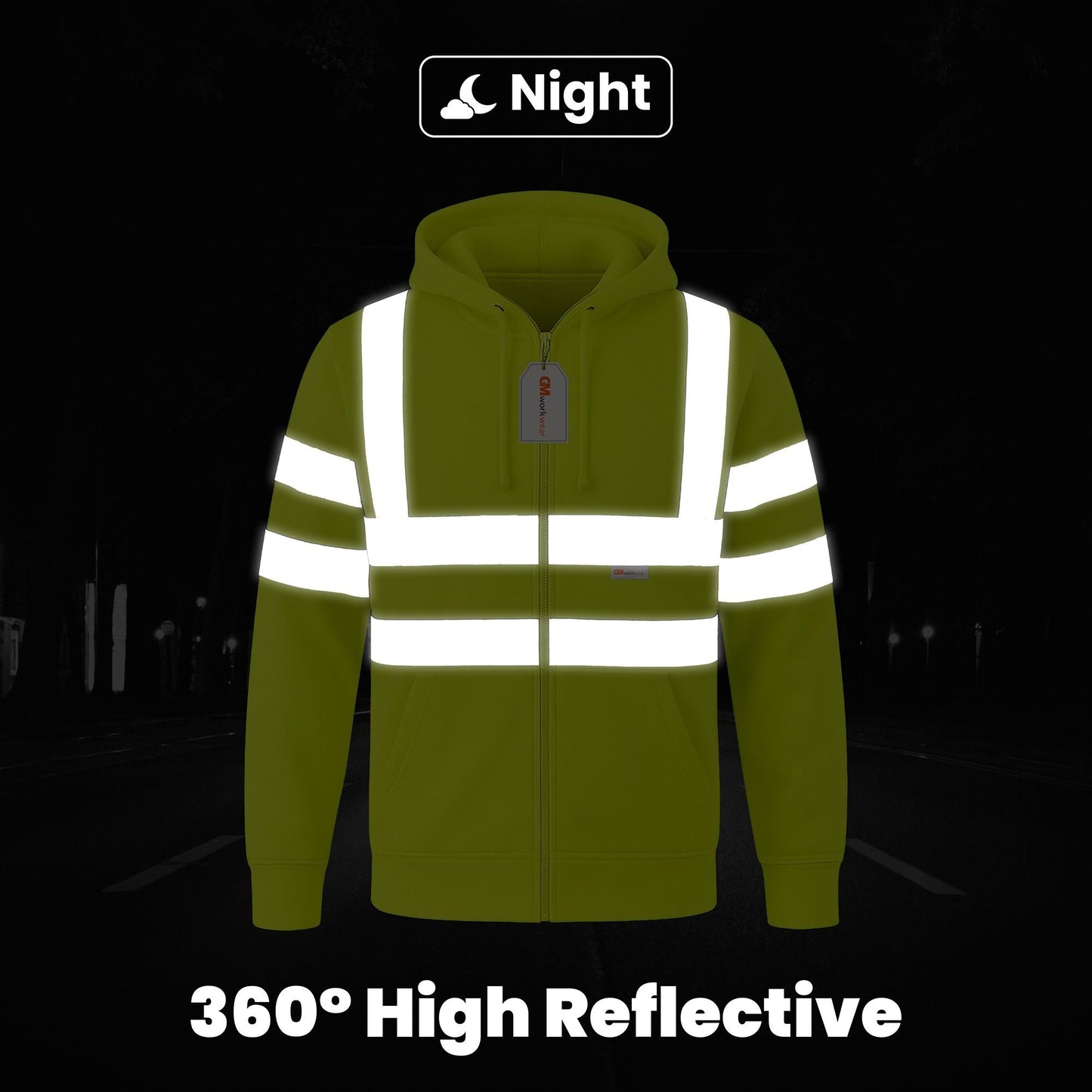 GM Workwear High Visibility Zip Hoodie
