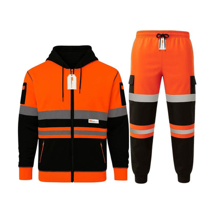 Hi Vis Reflective Two Tone Tracksuit Set – Full Zip Safety Hoodie & Fleece Joggers