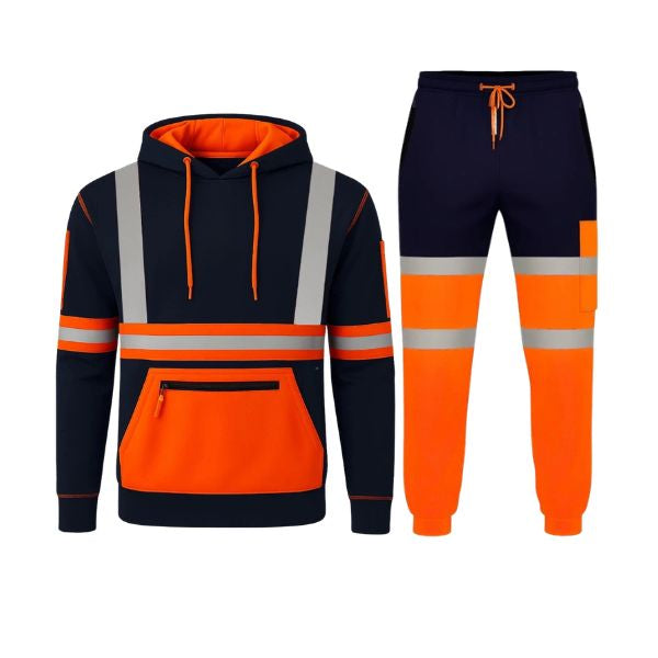 Hi Vis Reflective Two Tone Tracksuit Set – Safety Hoodie & Fleece Joggers