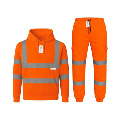 Hi Vis Reflective Tracksuit Set – Pullover Safety Hoodie & Fleece Joggers