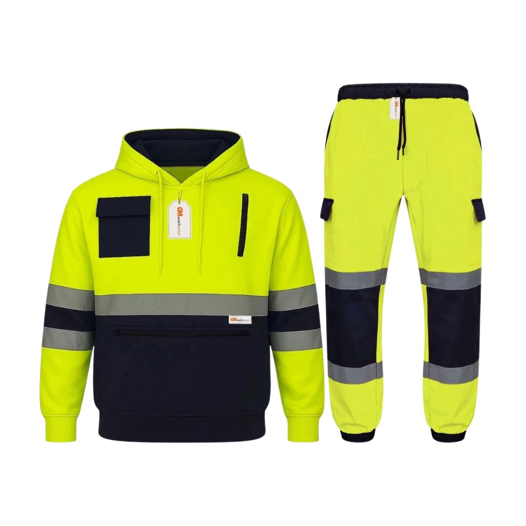 Hi Vis Reflective Two Tone Tracksuit Set – Safety Hoodie & Fleece Joggers
