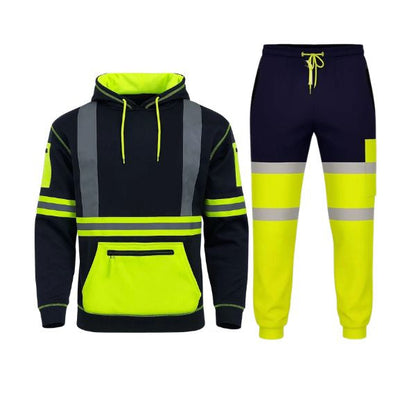 Hi Vis Reflective Two Tone Tracksuit Set – Safety Hoodie & Fleece Joggers