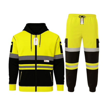 Hi Vis Reflective Two Tone Tracksuit Set – Full Zip Safety Hoodie & Fleece Joggers