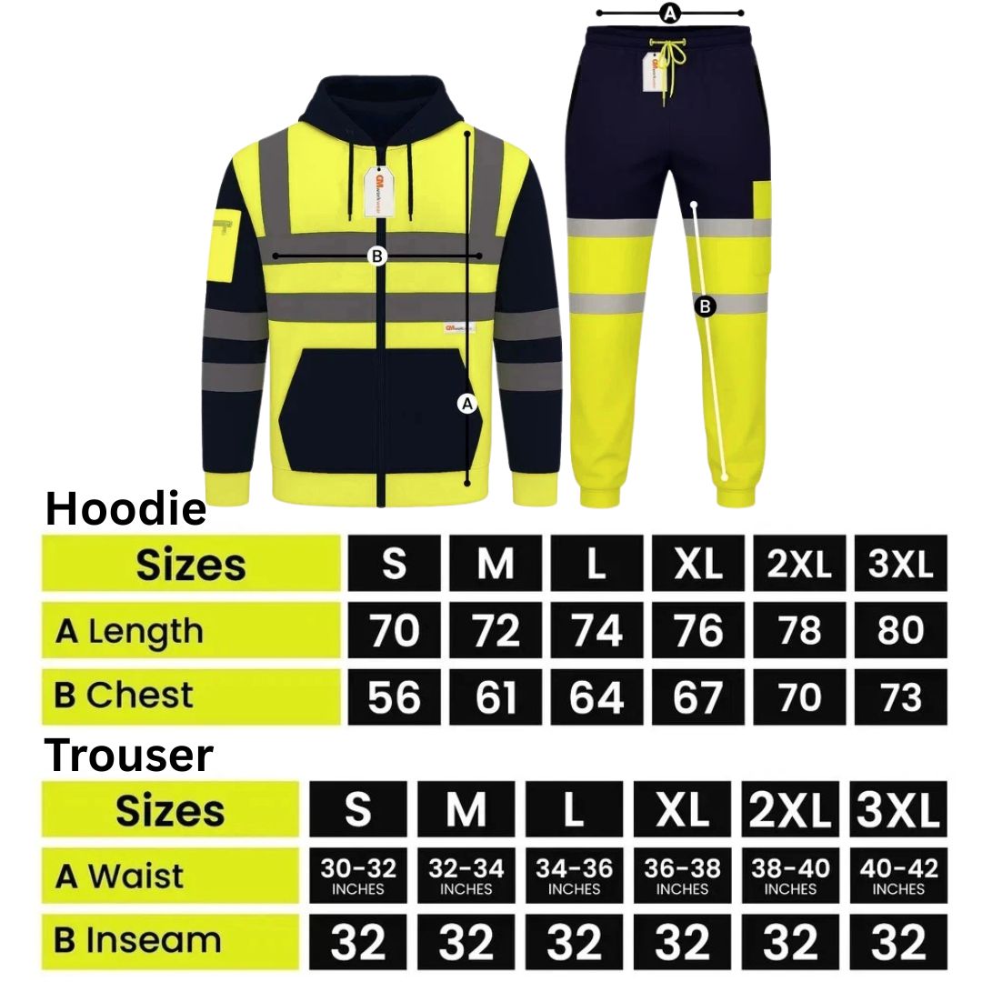 Hi Vis Reflective Two Tone Tracksuit Set – Full Zip Safety Hoodie & Fleece Joggers