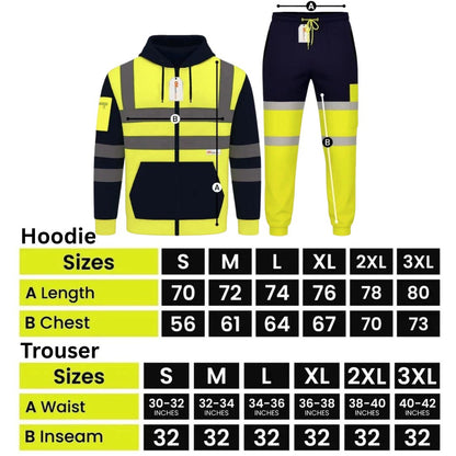 Hi Vis Reflective Two Tone Tracksuit Set – Full Zip Safety Hoodie & Fleece Joggers