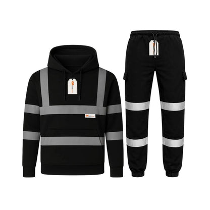 Hi Vis Reflective Tracksuit Set – Pullover Safety Hoodie & Fleece Joggers
