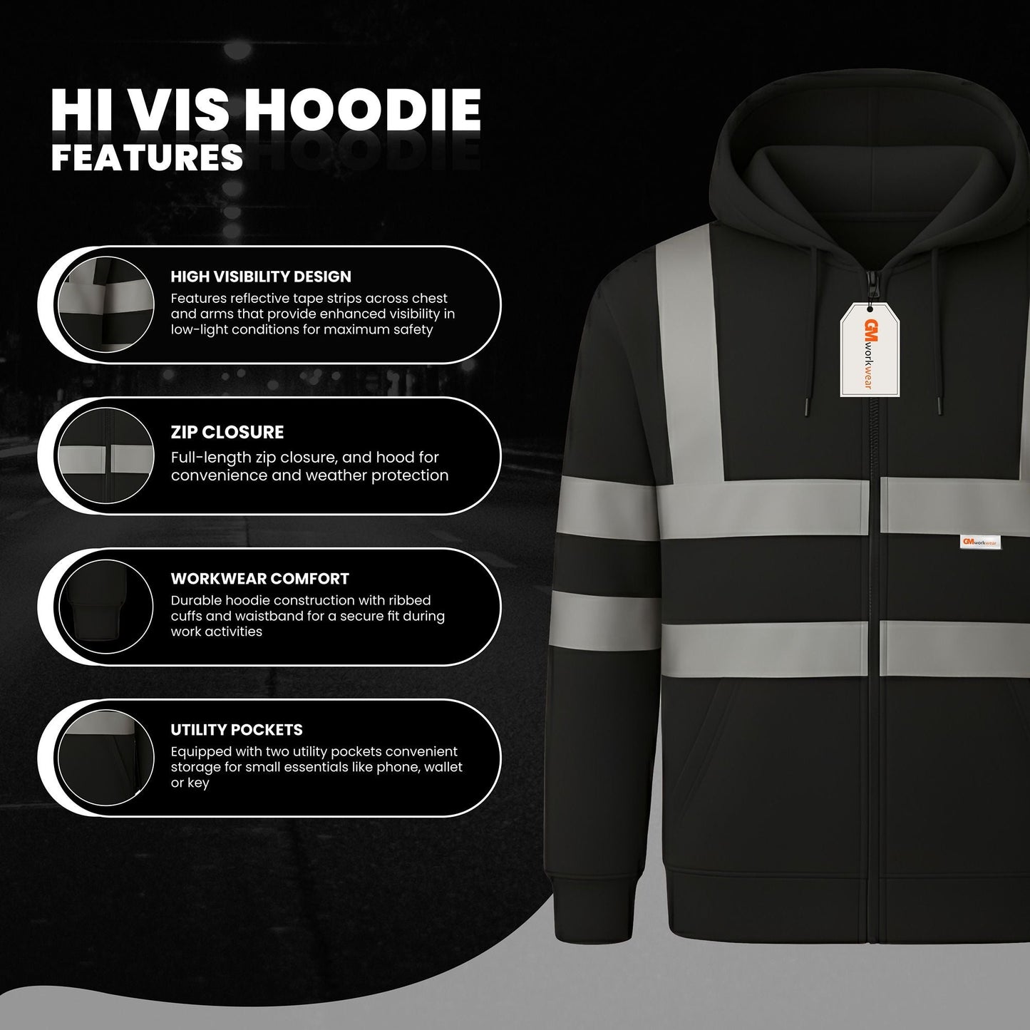 GM Workwear High Visibility Zip Hoodie