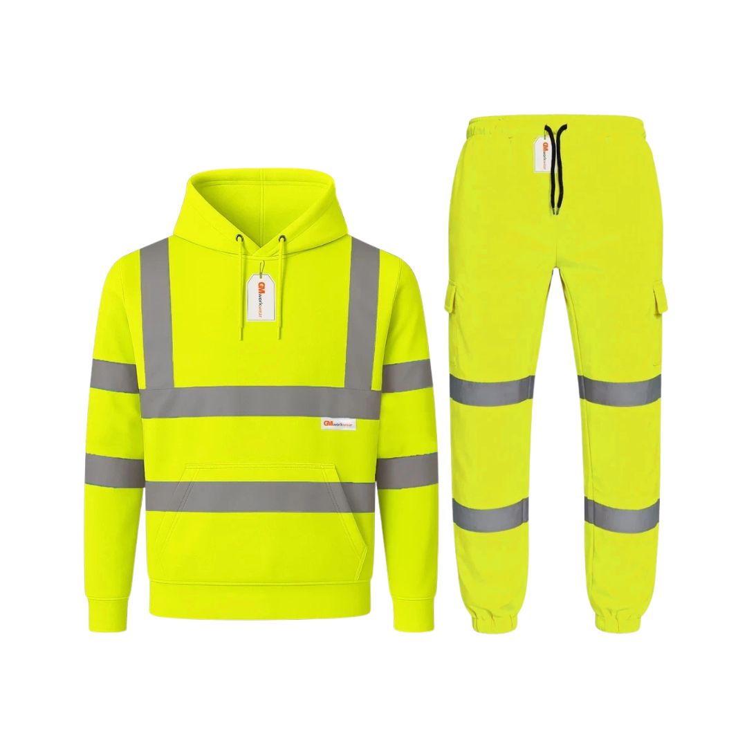 Hi Vis Reflective Tracksuit Set – Pullover Safety Hoodie & Fleece Joggers