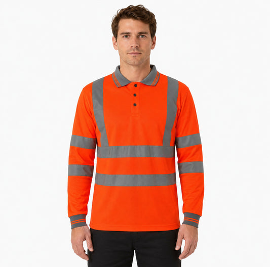 GM Workwear High Visibility Long Sleeve Polo Shirt
