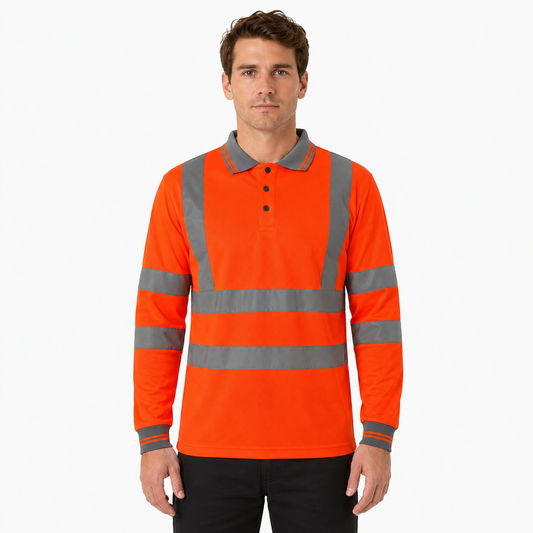 GM Workwear High Visibility Long Sleeve Polo Shirt