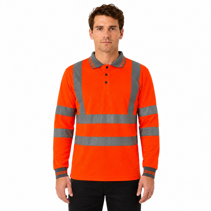 GM Workwear High Visibility Long Sleeve Polo Shirt