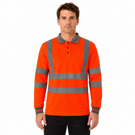 GM Workwear High Visibility Long Sleeve Polo Shirt