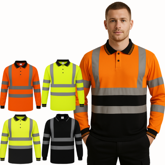 GM Workwear High Visibility Long Sleeve Polo Shirt