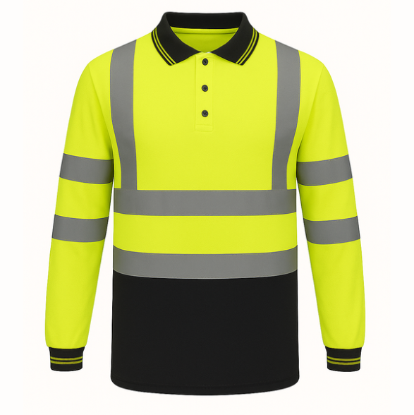 GM Workwear High Visibility Long Sleeve Polo Shirt