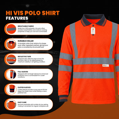 GM Workwear High Visibility Long Sleeve Polo Shirt