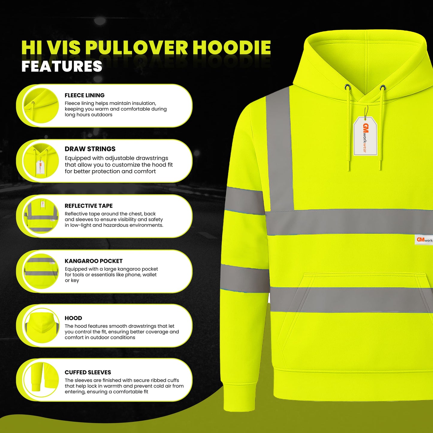 GM Workwear High Visibility Pullover Hoodie