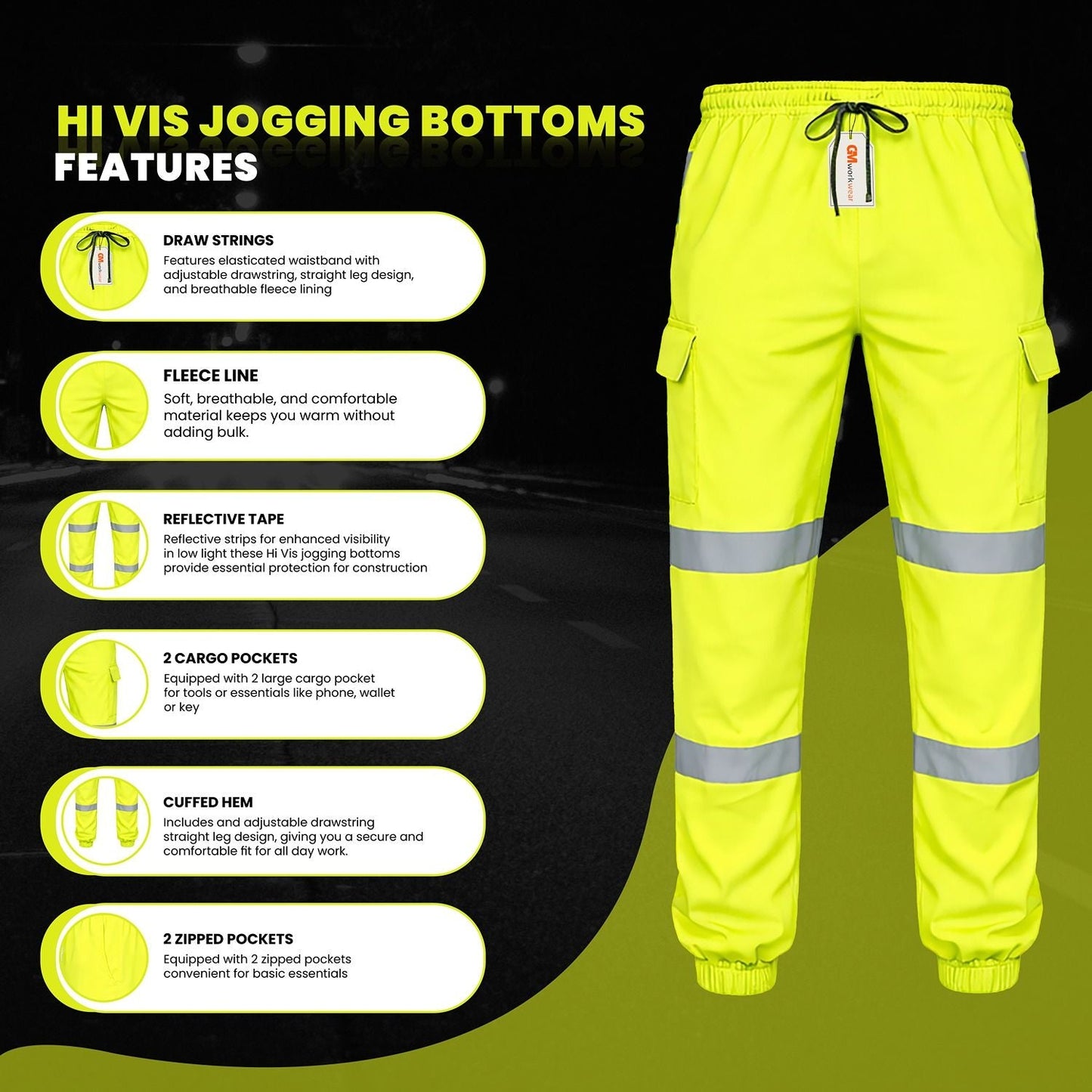 GM Workwear High Visibility Joggers