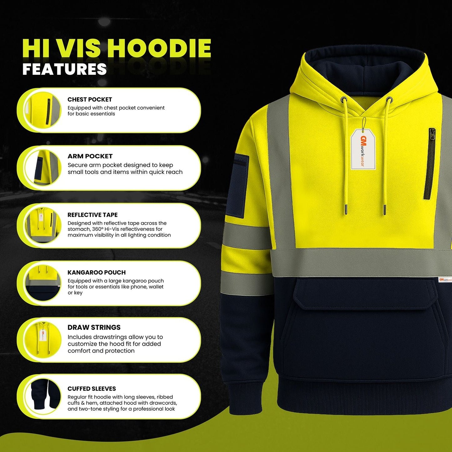 High Visibility Kangaroo Pocket Hoodie
