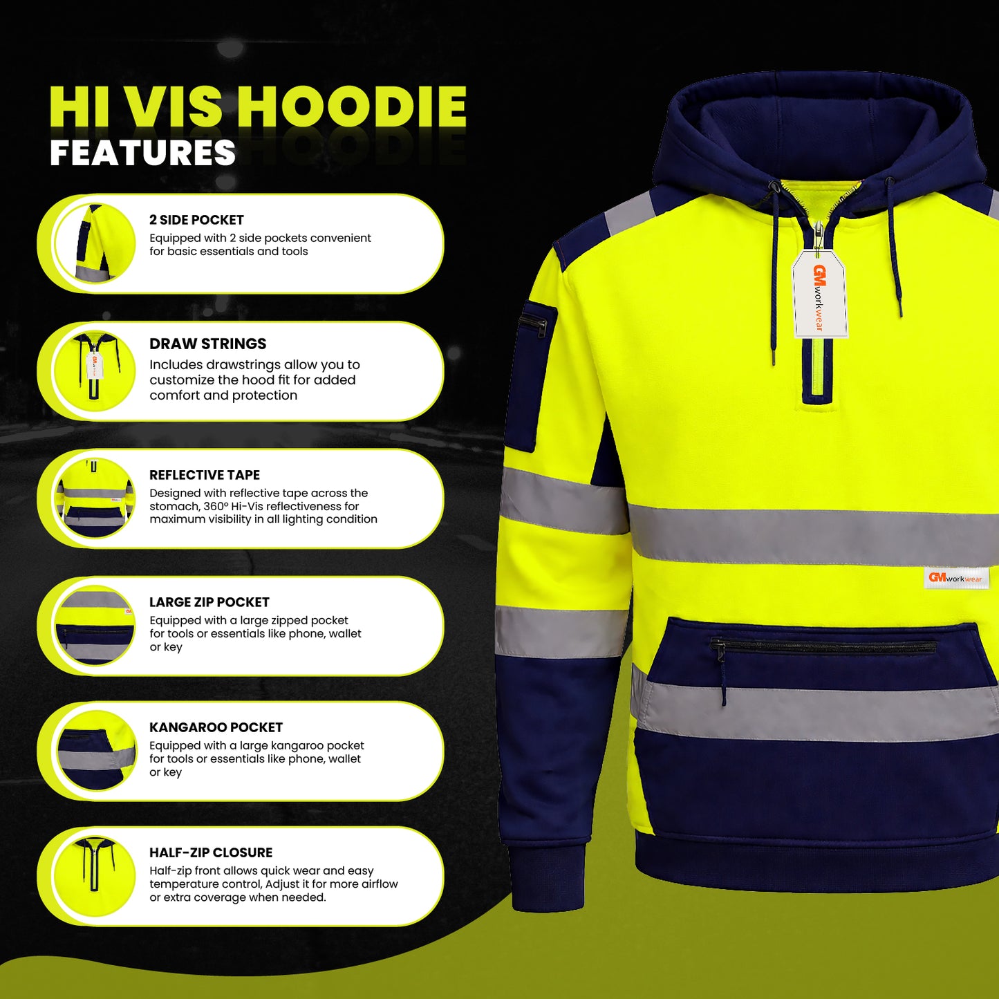High Visibility Reflective Quarter Zip Hoodie