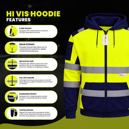 High Visibility Reflective Zip Up Hoodie