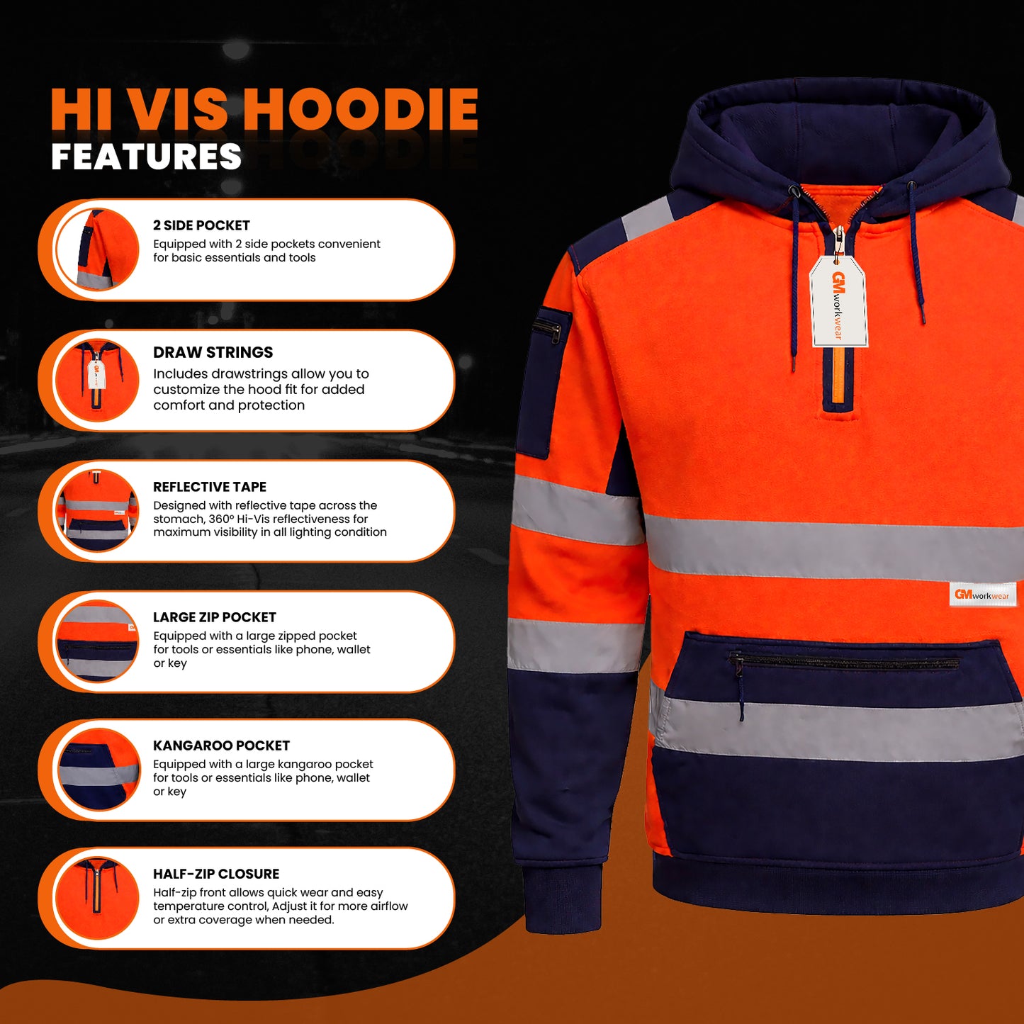 High Visibility Reflective Quarter Zip Hoodie
