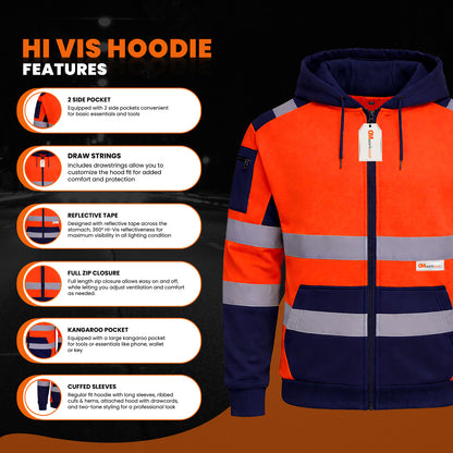 High Visibility Reflective Zip Up Hoodie