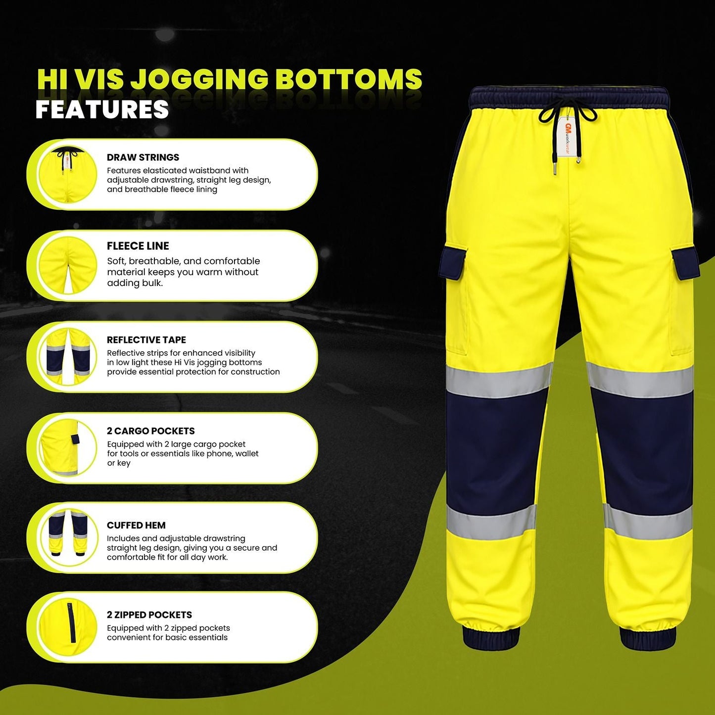 GM Workwear High Visibility Joggers