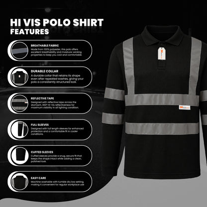 GM Workwear High Visibility Long Sleeve Polo Shirt