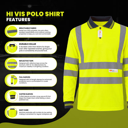 GM Workwear High Visibility Long Sleeve Polo Shirt