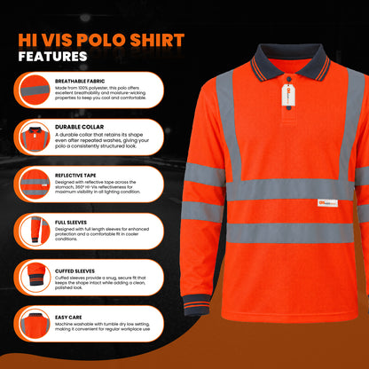 GM Workwear High Visibility Long Sleeve Polo Shirt