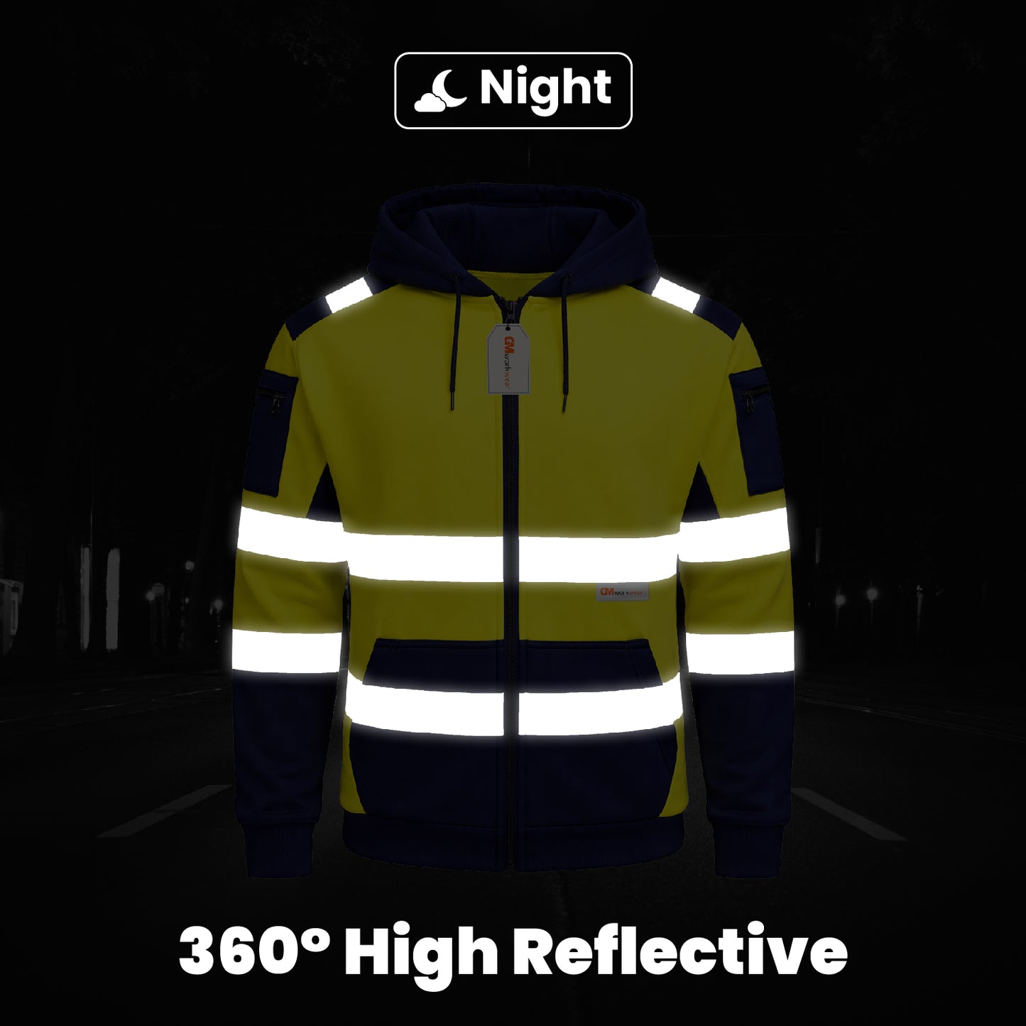 High Visibility Reflective Zip Up Hoodie