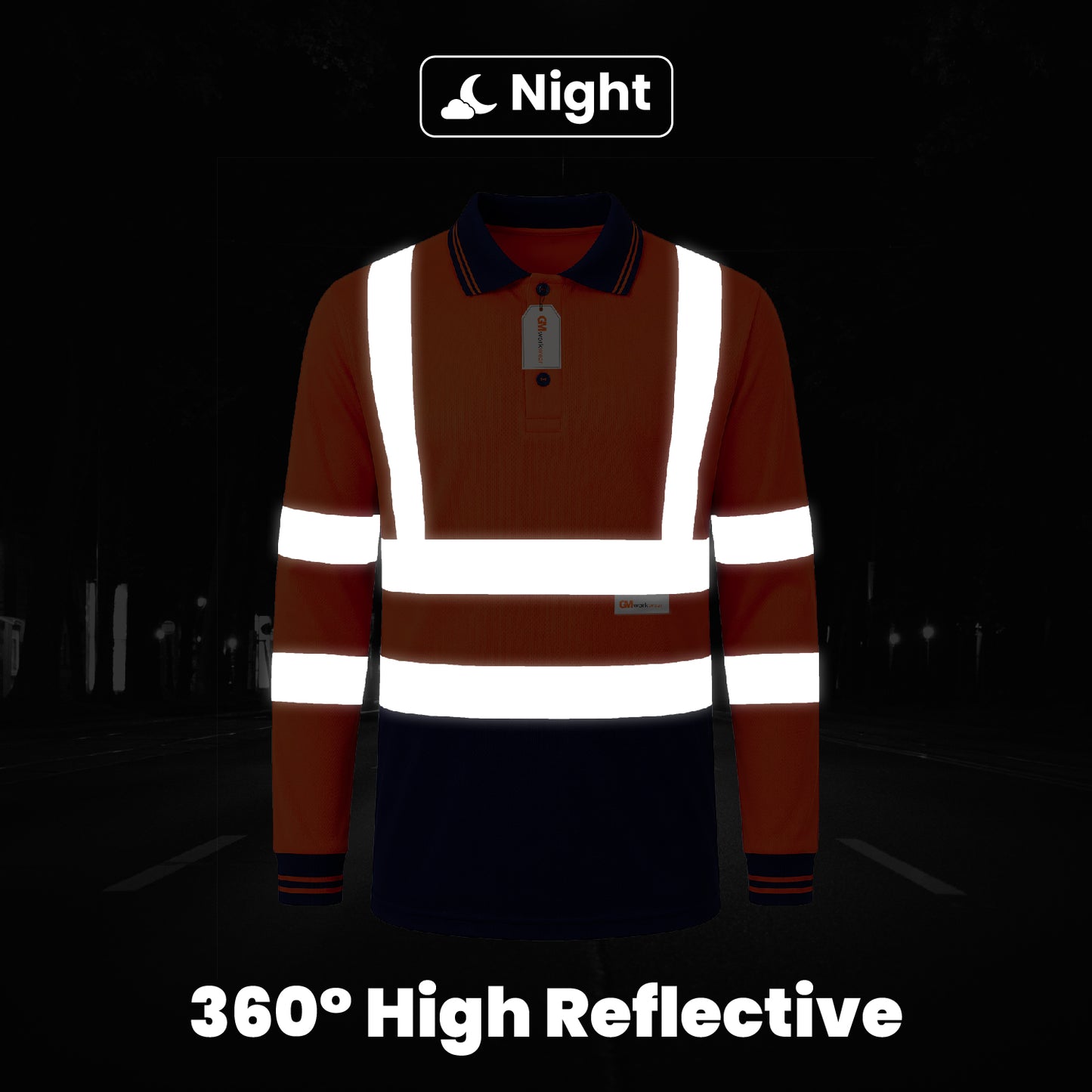 GM Workwear High Visibility Long Sleeve Polo Shirt