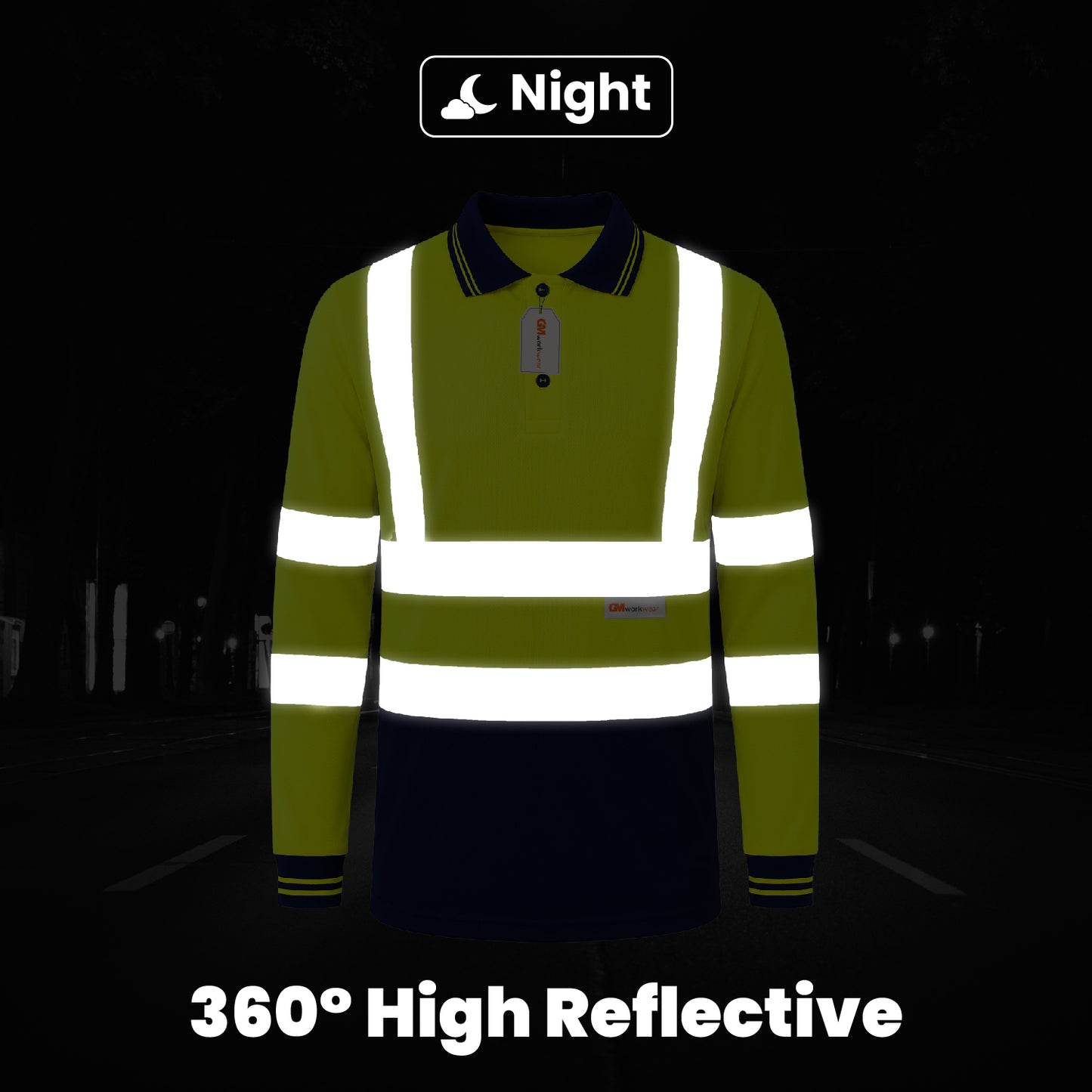 GM Workwear High Visibility Long Sleeve Polo Shirt