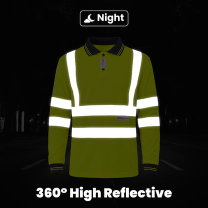 GM Workwear High Visibility Long Sleeve Polo Shirt