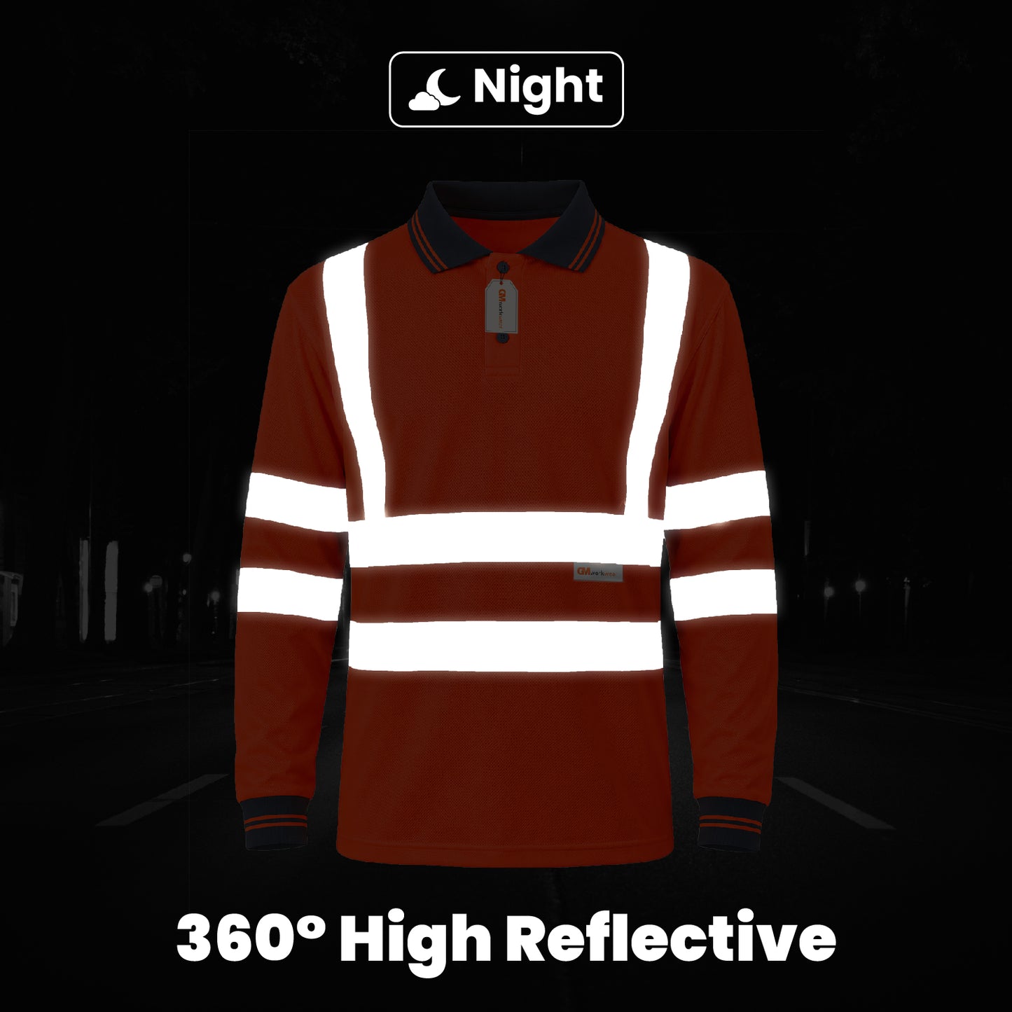 GM Workwear High Visibility Long Sleeve Polo Shirt