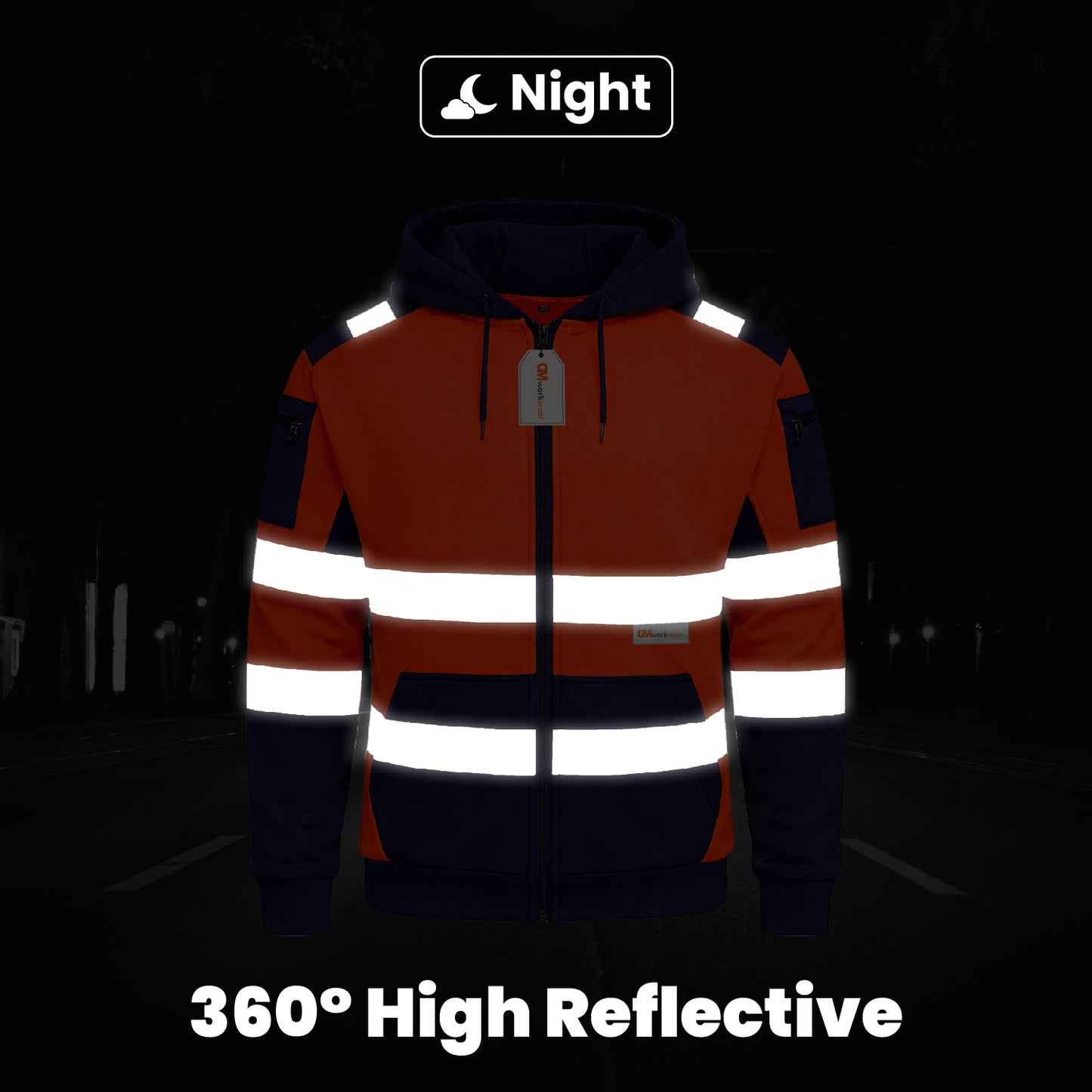 High Visibility Reflective Zip Up Hoodie