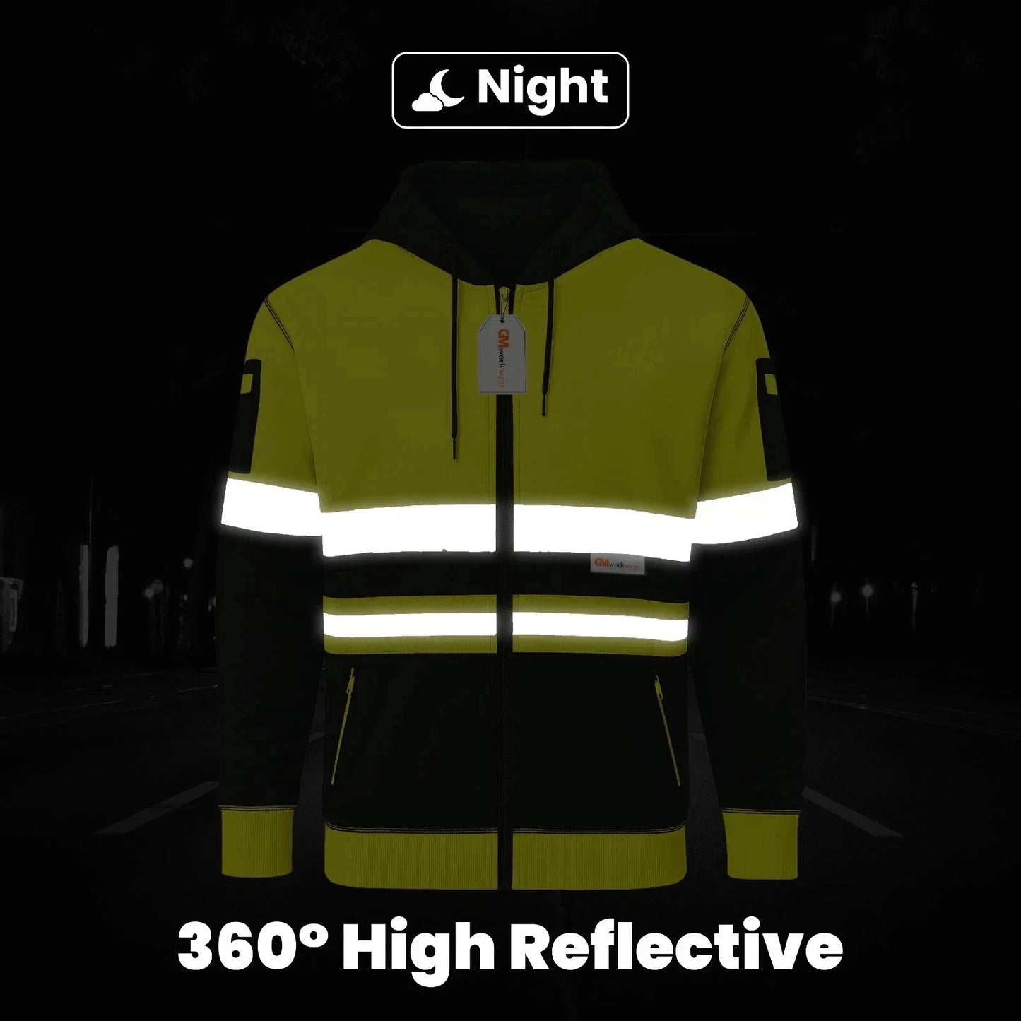 Hi Vis Reflective Hoodie Jacket Zip Up Hoodie