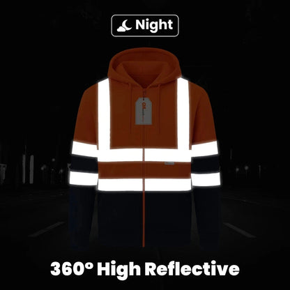 Hi Vis Zip-Up Hoodie – Reflective Safety Work Hoodie
